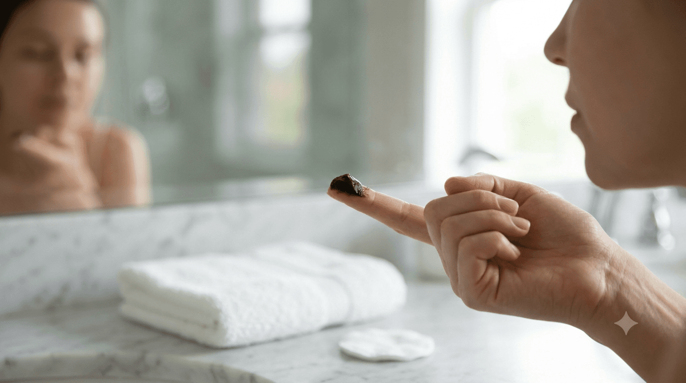 Petite quantité de savon noir testée avec précaution loin des yeux