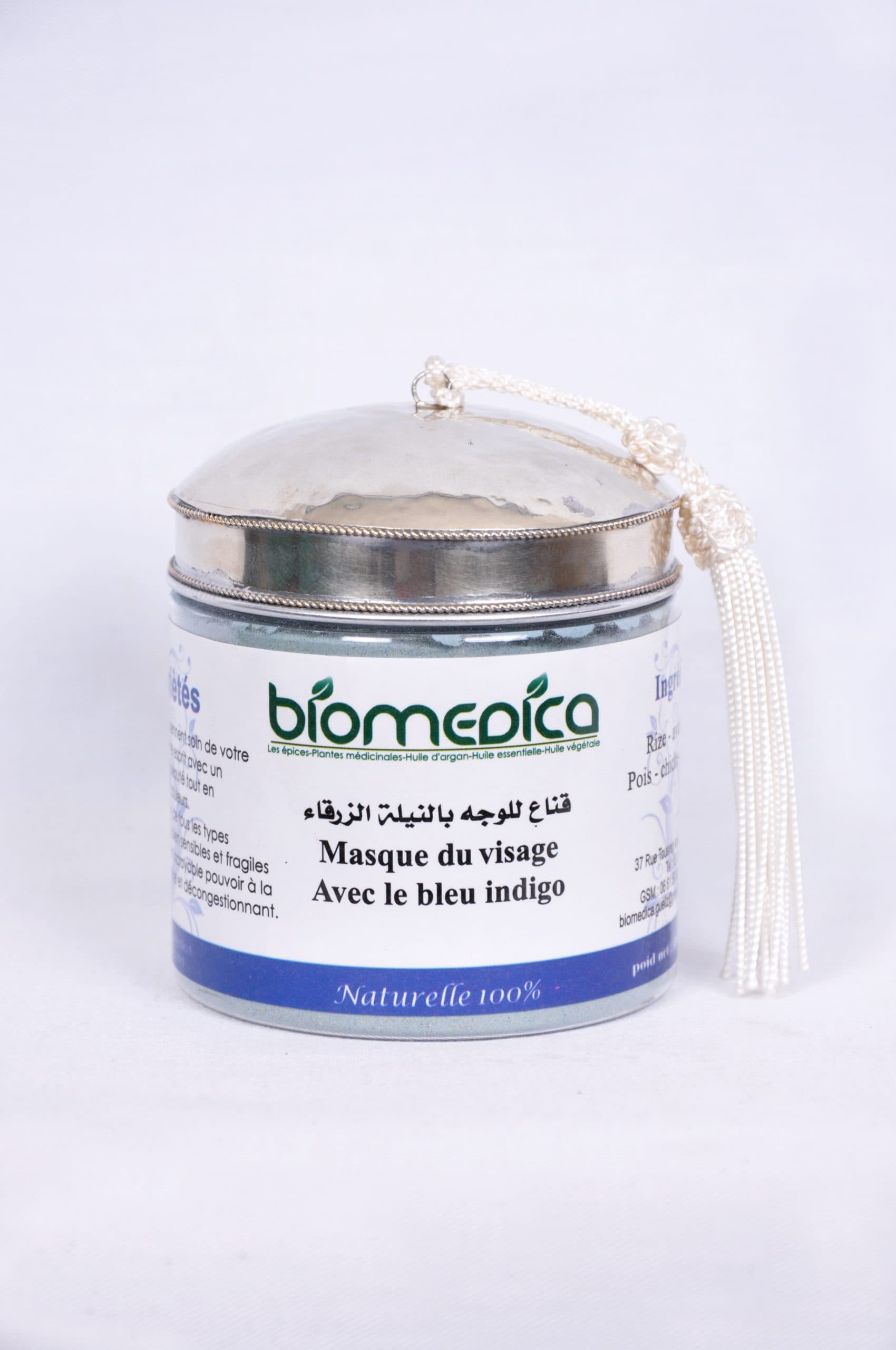 Masque poudre pour le visage avec le bleu indigo-100G